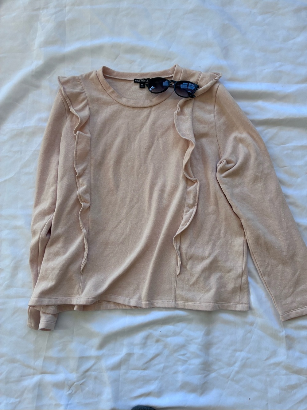 J. Crew Mercantile Pink Ruffle-Trim Long Sleeve Top